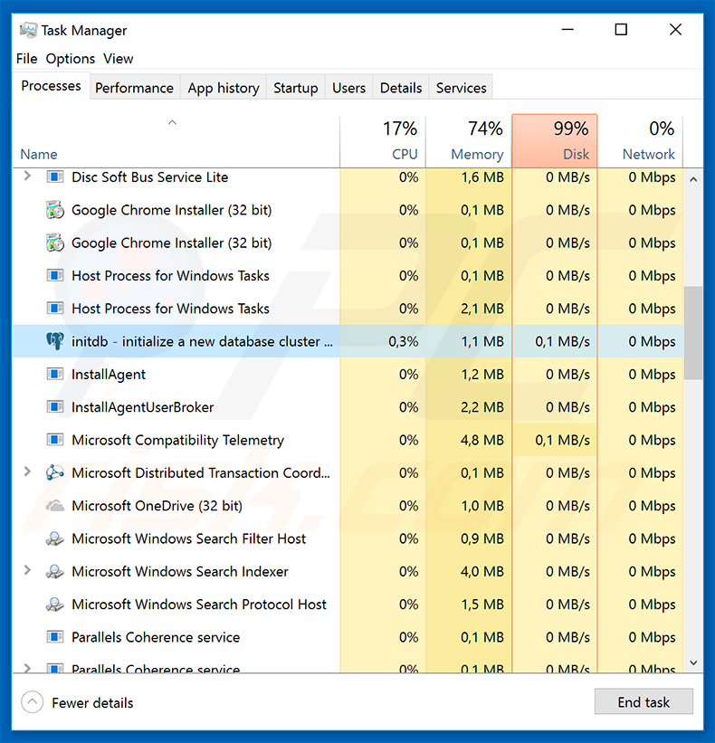 Hancitor process in Windows Task Manager