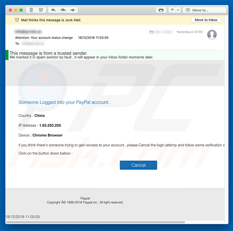 PayPal Email Virus update phishing