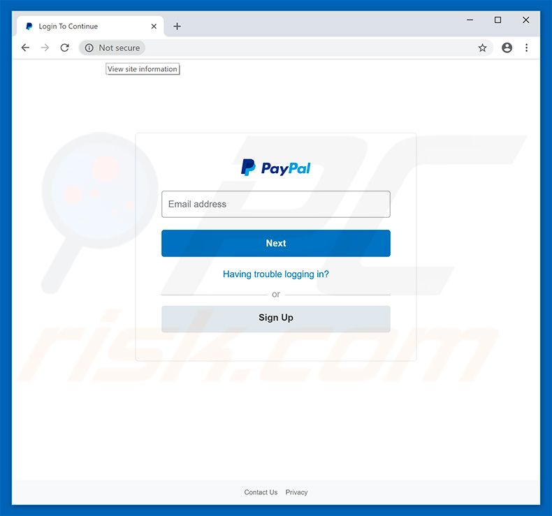 Fake PayPal login website gathering account credentials