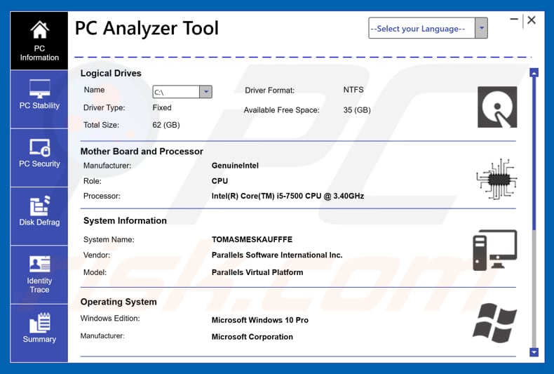 Manual em português da pc analyzer