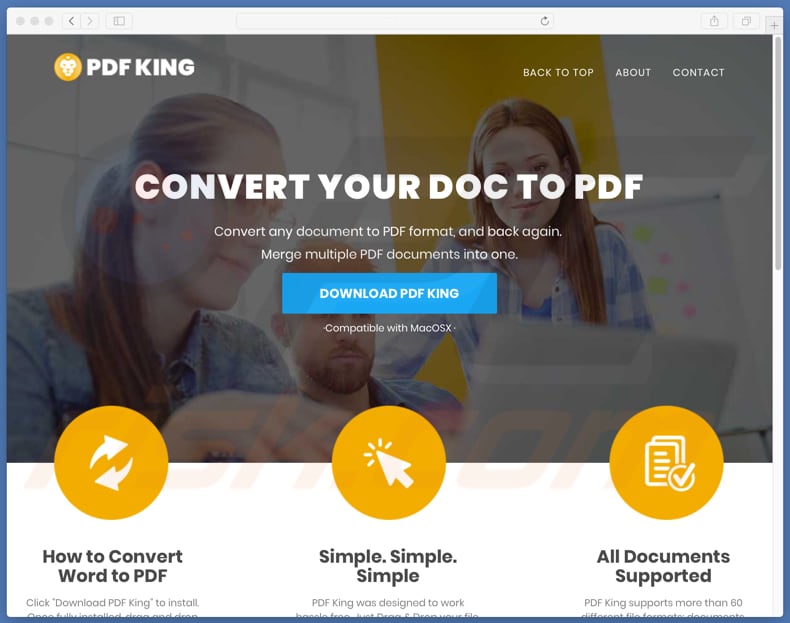 website promoting PDF King unwanted app