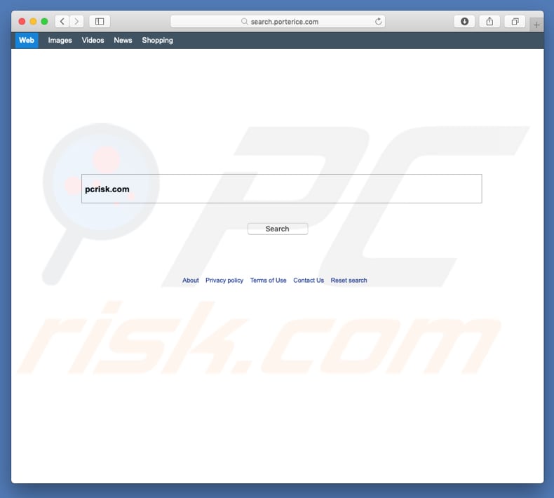 search.porterice.com browser hijacker on a Mac computer