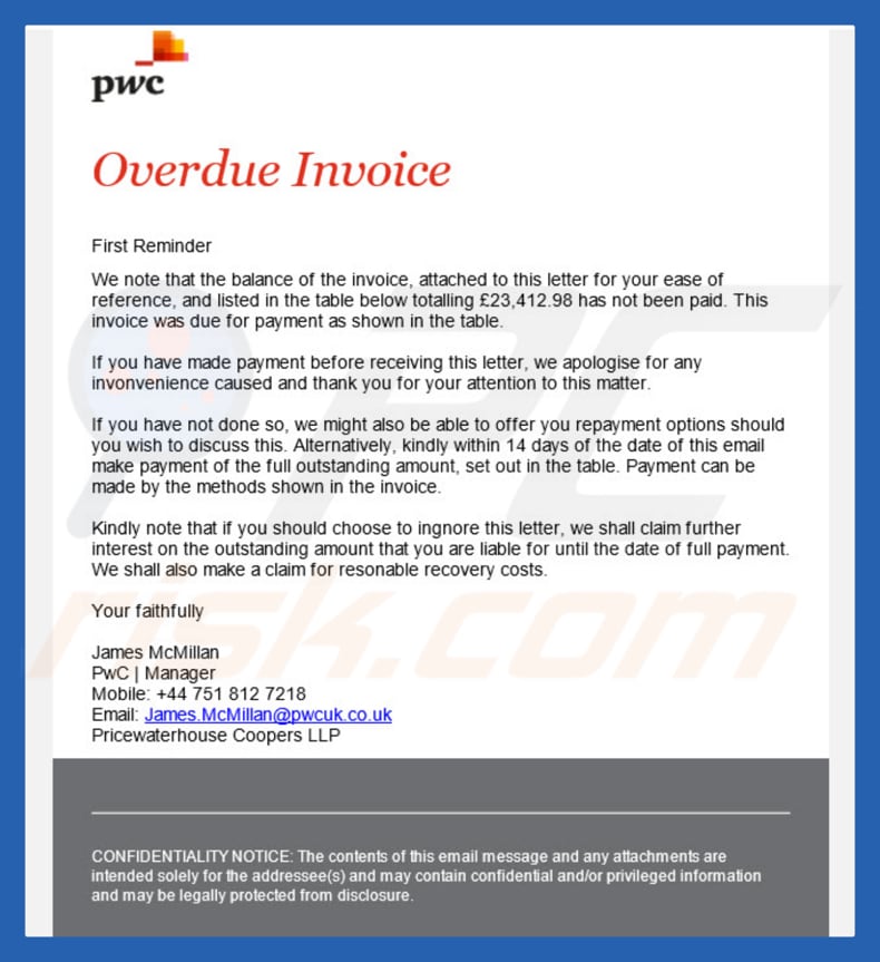 Pricewaterhouse Coopers Email Virus