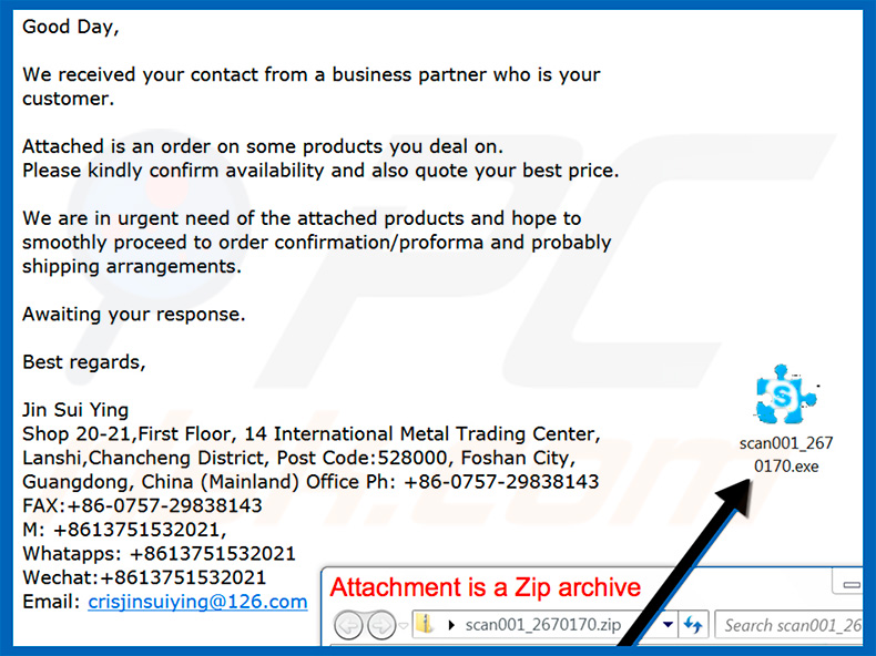 Proforma Email Virus spam campaign