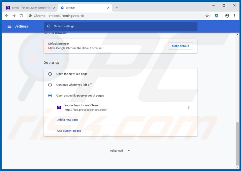 Removing feed.prospeedcheck.com from Google Chrome default search engine