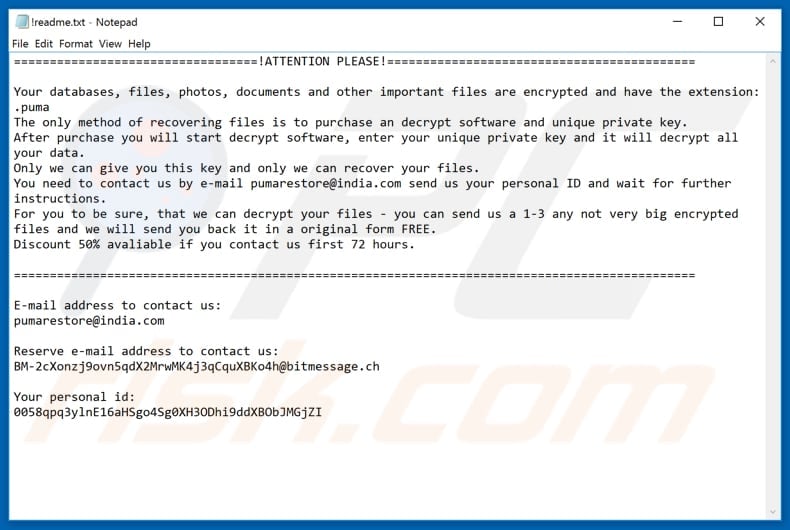 Puma Ransomware Decryption removal and lost files recovery