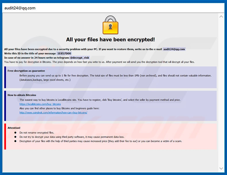 RISK ransomware pop-up