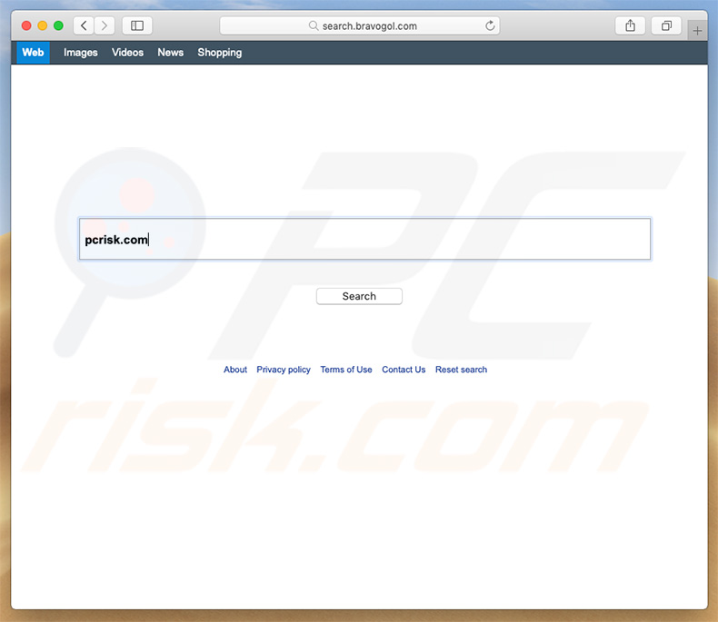 search.bravogol.com browser hijacker on a Mac computer