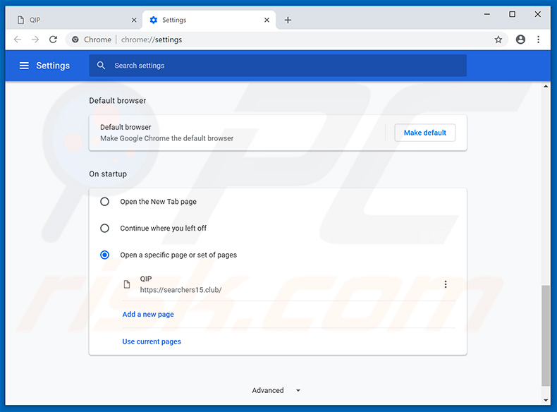 Removing searchers15.club from Google Chrome homepage