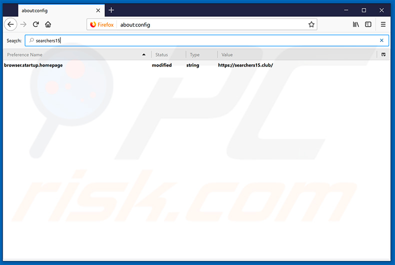 Removing searchers15.club from Mozilla Firefox default search engine