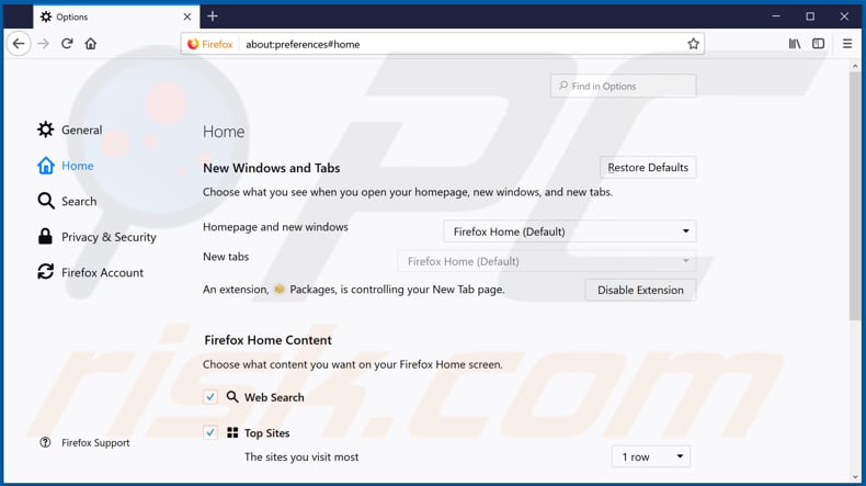 Removing search.searchgtp2.com from Mozilla Firefox homepage