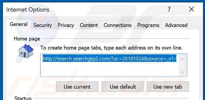 Removing search.searchgtp2.com from Internet Explorer homepage