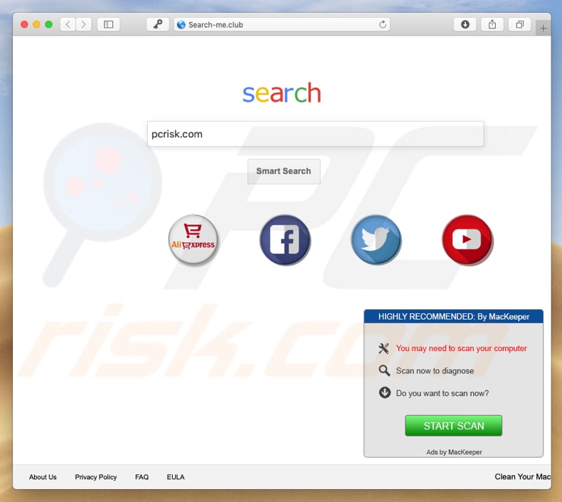search-me.club browser hijacker on a Mac computer