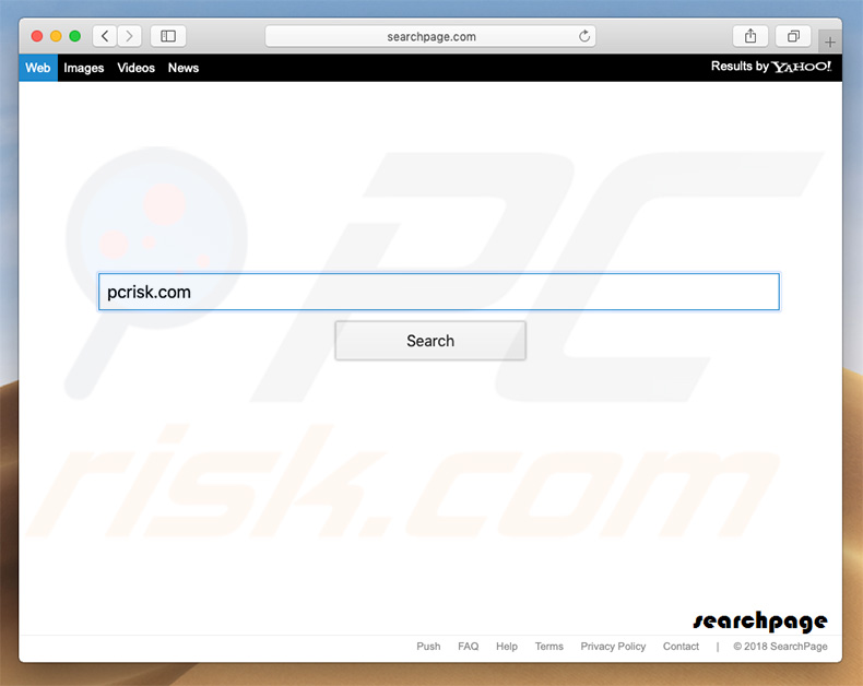 searchpage.com browser hijacker on a Mac computer