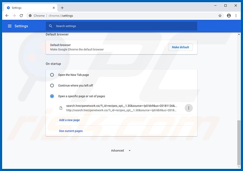 Removing search.hrecipenetwork.co from Google Chrome homepage
