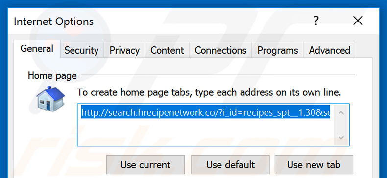 Removing search.hrecipenetwork.co from Internet Explorer homepage