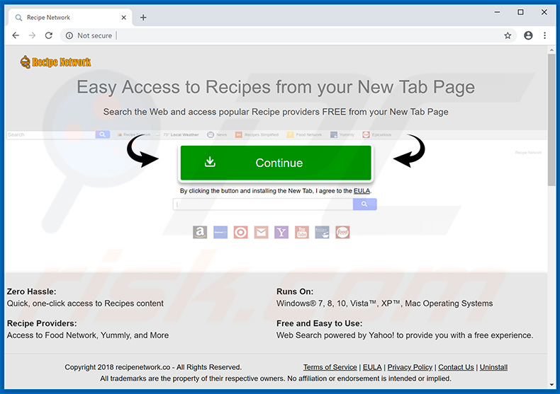 Website used to promote Recipe Network browser hijacker
