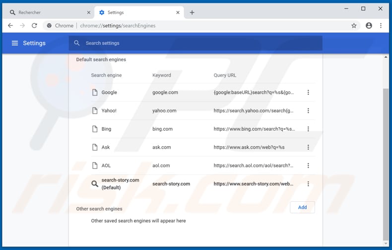 Removing search-story.com from Google Chrome default search engine