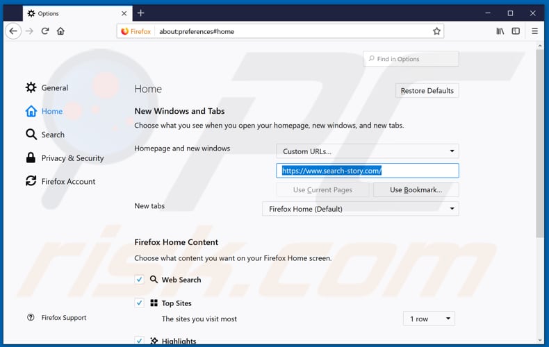 Removing search-story.com from Mozilla Firefox homepage