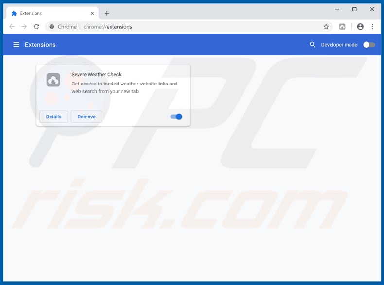 Removing severeweathercheck.com related Google Chrome extensions