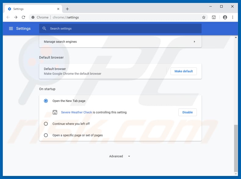 Removing severeweathercheck.com from Google Chrome homepage