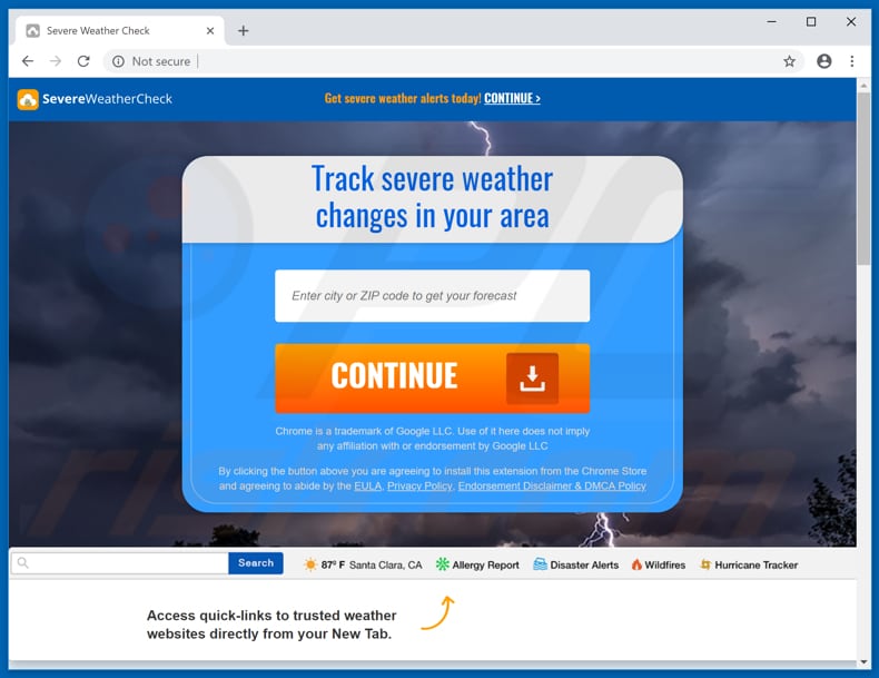 Website used to promote Severe Weather Check browser hijacker