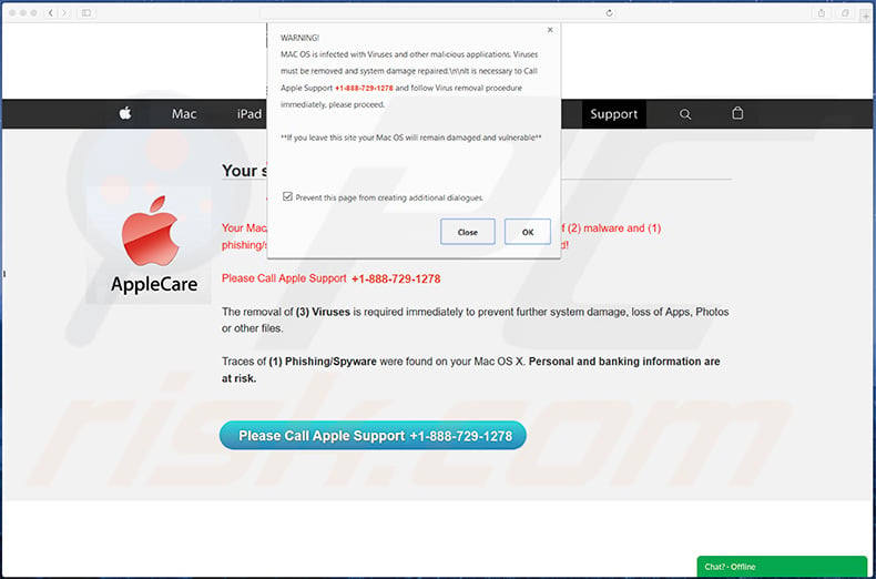 Spyware were found on your Mac pop-up scam