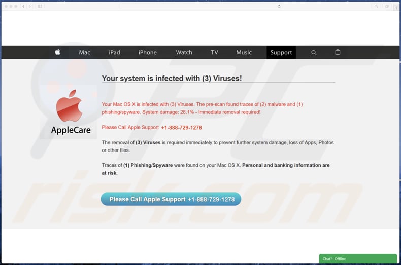 Spyware were found on your Mac error-displaying website