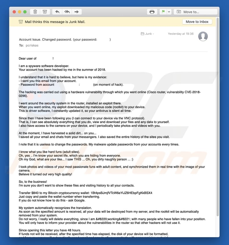 I am a spyware software developer Email Scam spam campaign