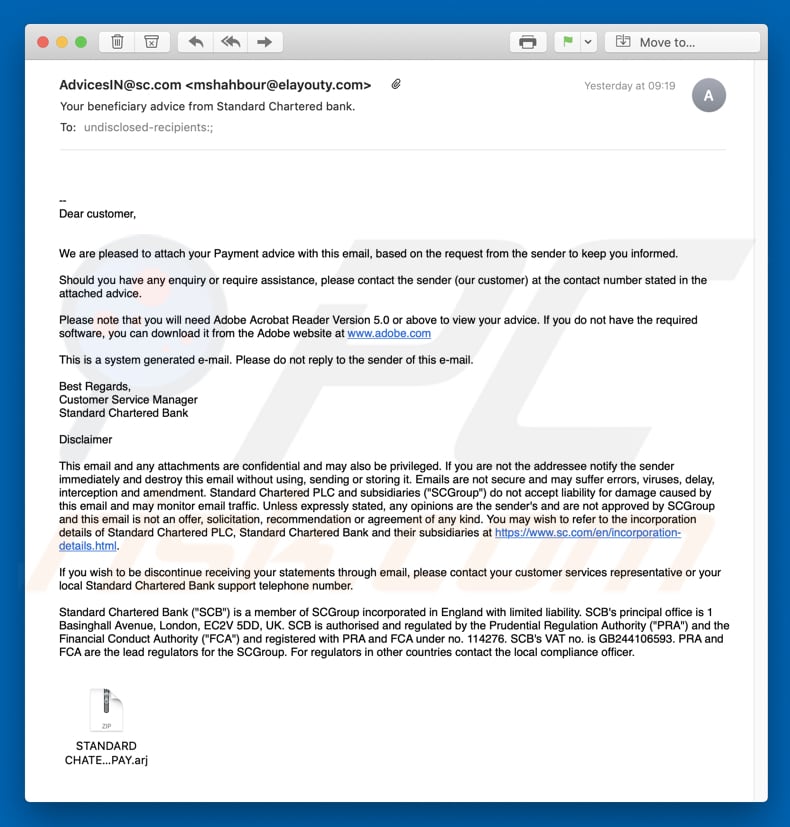 Standard Chartered bank Email Virus