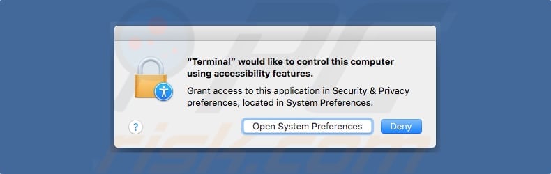 Terminal would like to control this computer scam