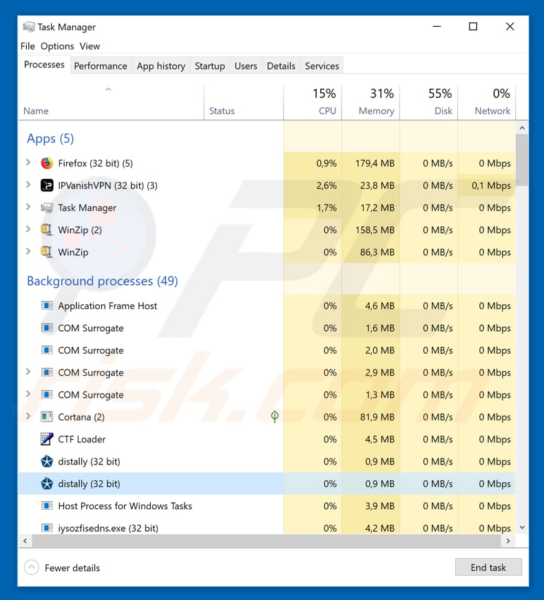 Remcos Rat in Windows Task Manager