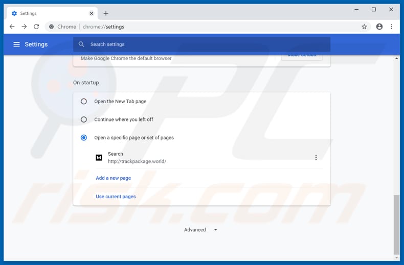 Removing trackpackage.world from Google Chrome homepage