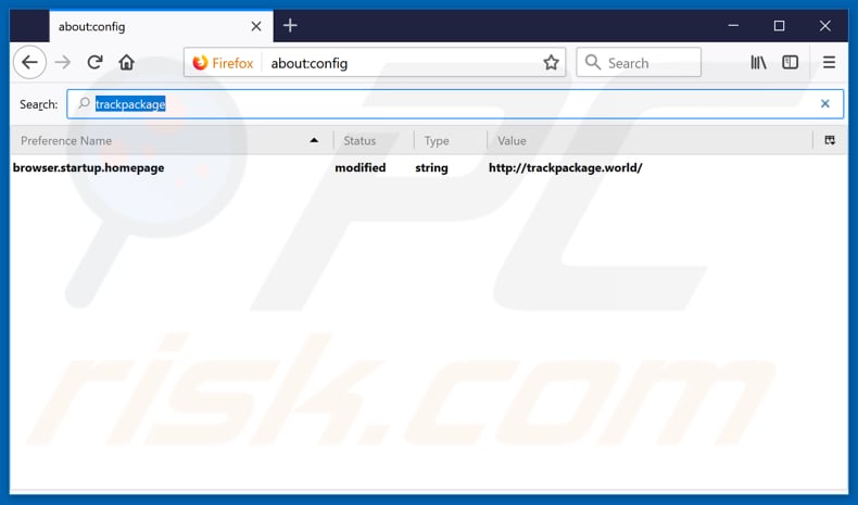 Removing trackpackage.world from Mozilla Firefox default search engine