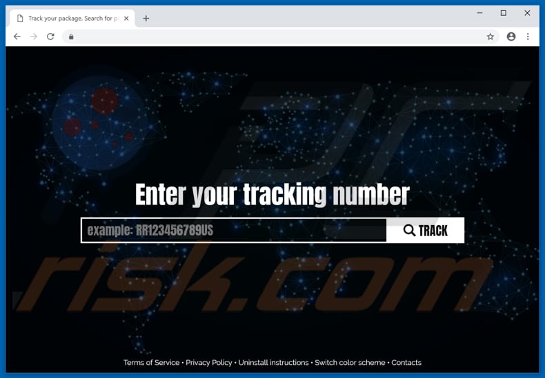 website promoting trackpackage.world fake search engine