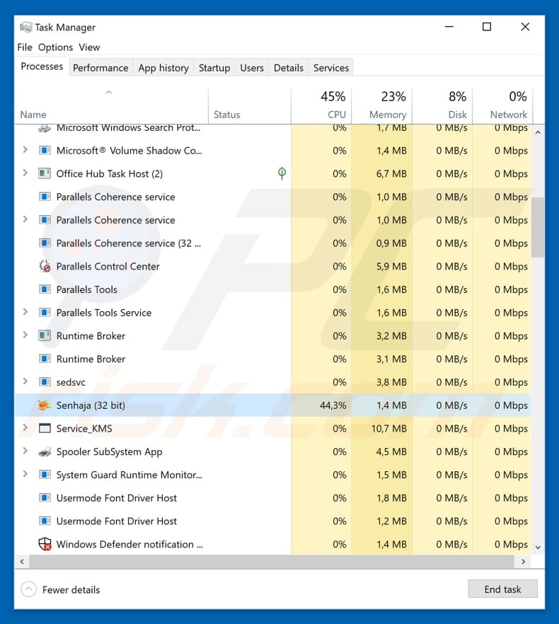 LokiBot malicious process in Task Manager Senhaja 32-bit