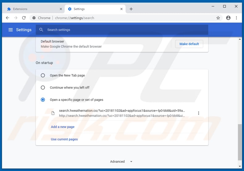 Removing search.hweathernation.co from Google Chrome homepage
