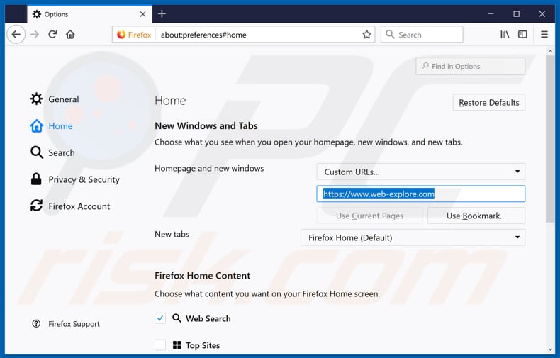 Removing web-explore.com from Mozilla Firefox homepage