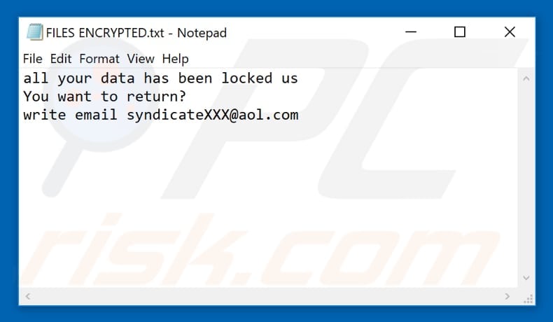 xxxxx ransomware text file (FILES ENCRYPTED.txt)