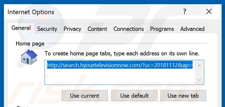Removing search.hyourtelevisionnow.com from Internet Explorer homepage