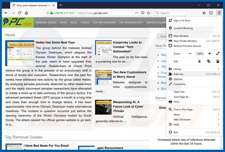 Removing YTLoader ads from Mozilla Firefox step 1