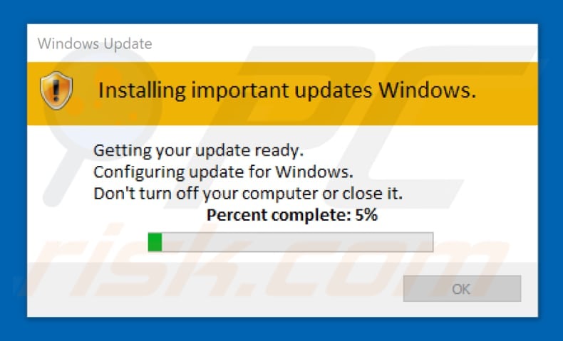 fake Windows Update installer triggered by a present adware app that is used to install YTLoader