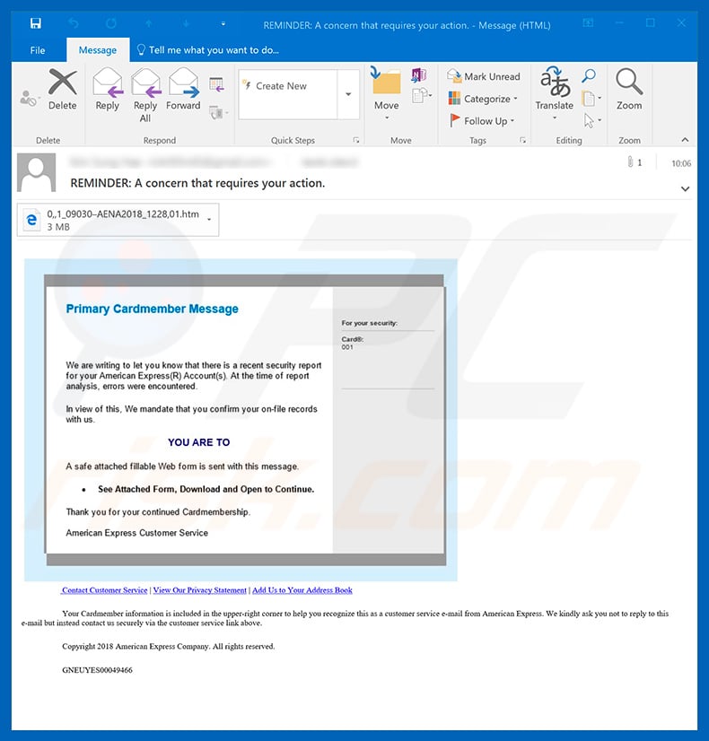American Express spam campaign email