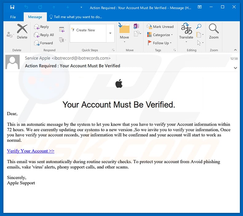 Apple Email Spam Campaign Phishing