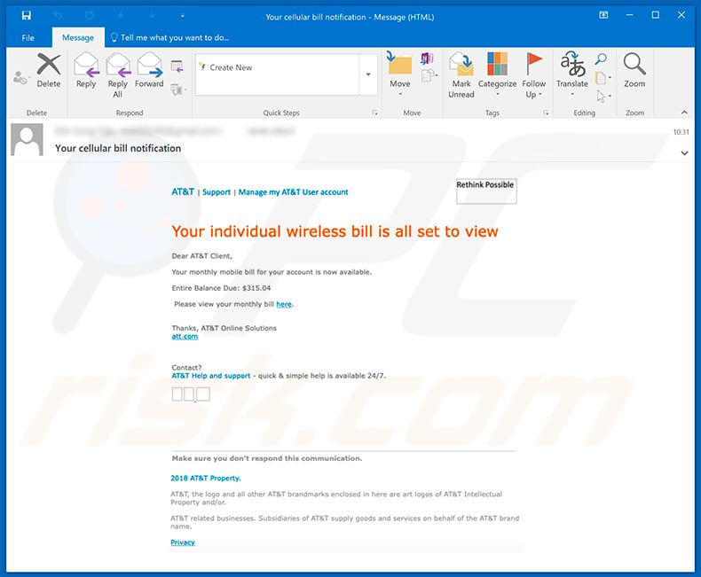 AT&T Email Virus proliferating Hancitor (sample 2)