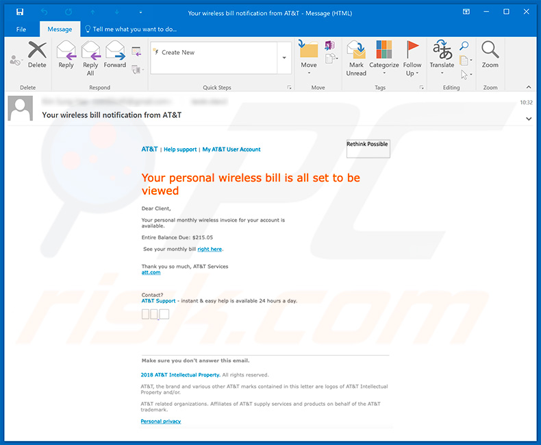 AT&T Email Virus proliferating Hancitor (sample 3)