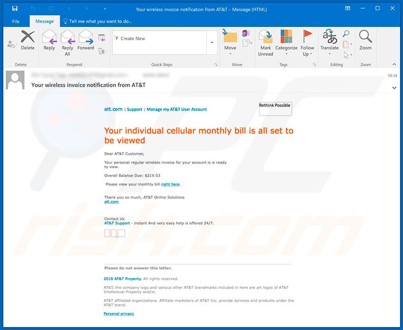 AT&T Email Virus proliferating Hancitor (sample 5)