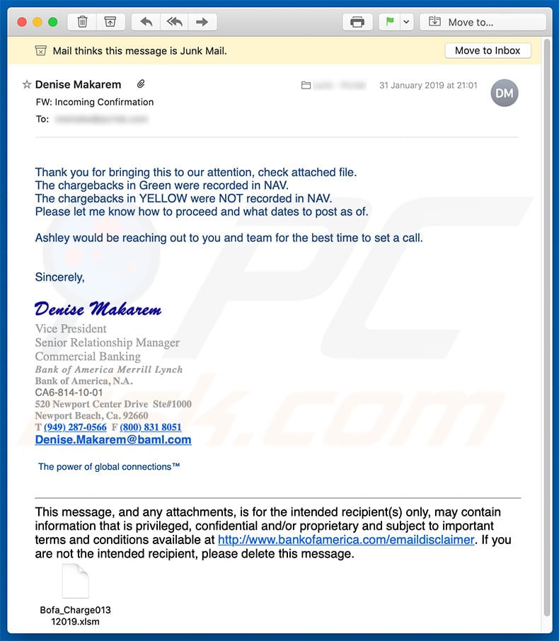 Bank Of America Email Spam campaign (sample 3)