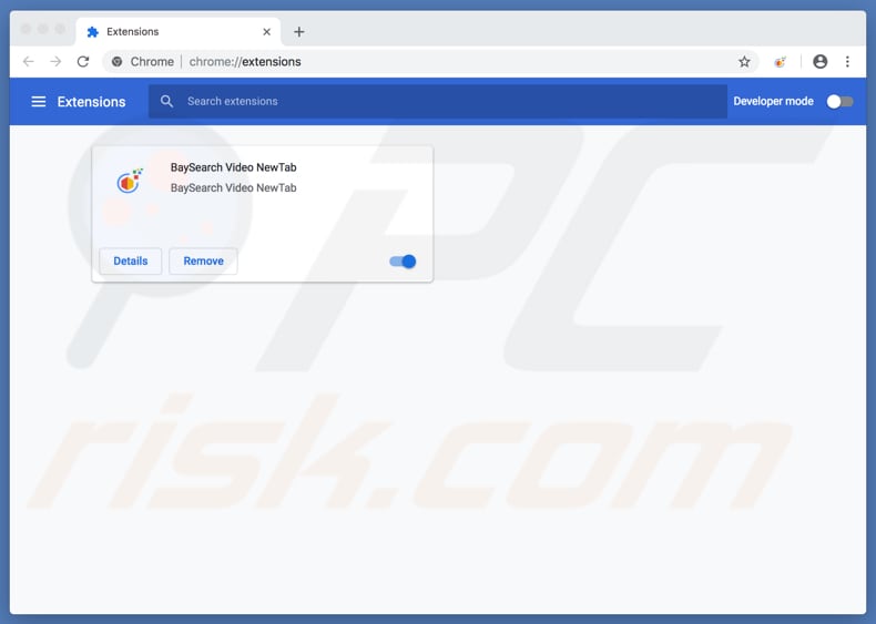 BaySearch Video app installed on Google Chrome