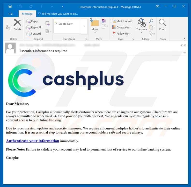 Cashplus Email Scam spam campaign